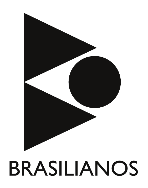 Logo da Brasilianos: dois triângulos, um círculo e o nome BRASILIANOS